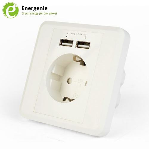 ENERGENIE AC WALL SOCKET WITH 2 PORT USB CHARGER 2