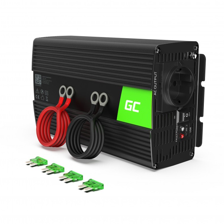 Green Cell Car Power Inverter Converter INV09 12V to 230V 1000W/2000W  Με Δυνατότητα Σύνδεσης στην Μπαταρία