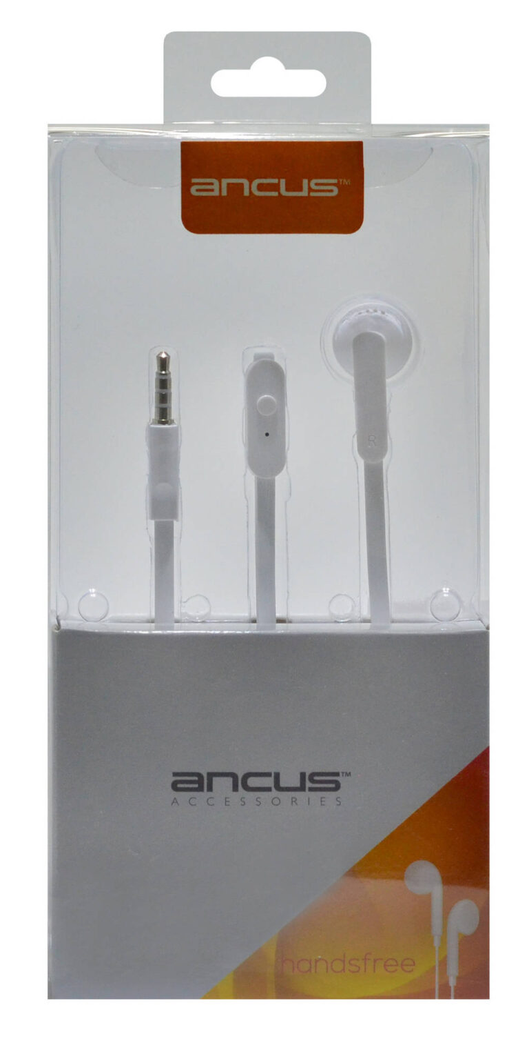 Hands Free Ancus Zeno Mono 3.5mm για Apple-Samsung-HTC-Sony Λευκό με Καλώδιο Πλακέ και Πλήκτρο Απάντησης