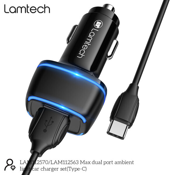 4A CAR CHARGER WITH TYPE-C CABLE 1M BLACK