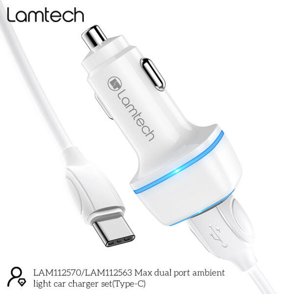 4A CAR CHARGER WITH TYPE-C CABLE 1M WHITE