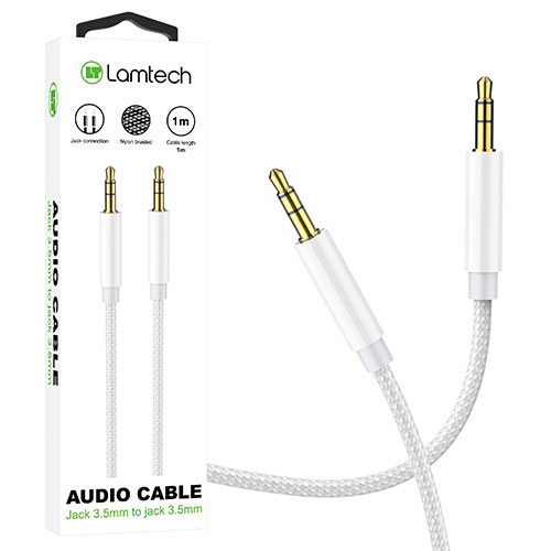 LAMTECH AUDIOCABLE BRAIDED 1m 3.5mm to 3.5mm WHITE