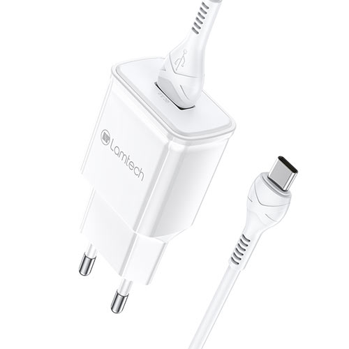 LAMTECH QUICK CHARGER USB3.0 18W WITH TYPE-C CABLE 1M WHITE