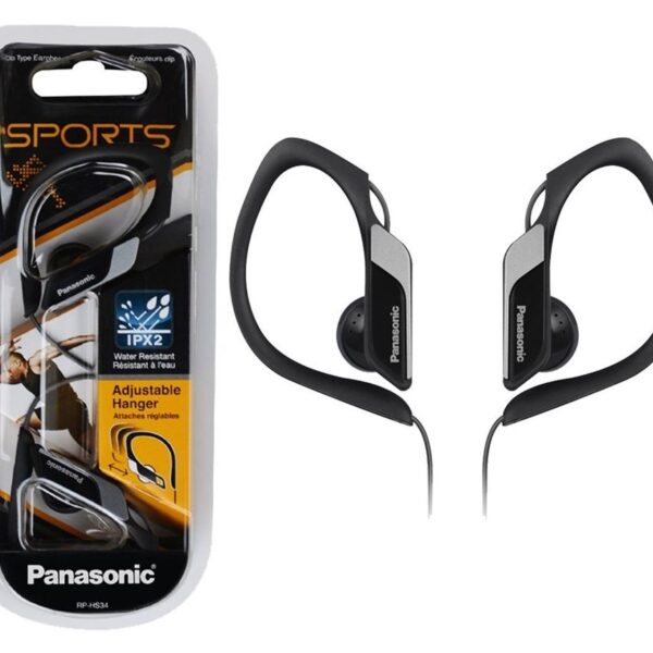 Ακουστικά Panasonic RP-HS34E-K 3.5mm IPX2 Μαύρα με Ρυθμιζόμενο Κλιπ για mp3