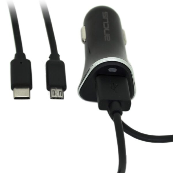Φορτιστής Αυτοκινήτου Ancus USB 2400 mAh 5V 12W με Καλώδιο Micro USB και Έξτρα Έξοδο USB 12/24V + Καλώδιο σύνδεσης Jasper USB-C 2