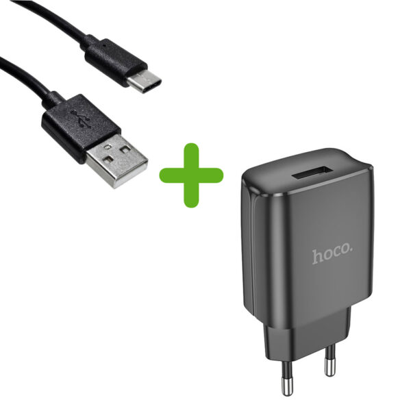 Φορτιστής Ταξιδίου Hoco DC53 Friendly με USB 5V 2.1A 50/60Hz Μαυρο + Καλώδιο σύνδεσης Jasper USB-C 2