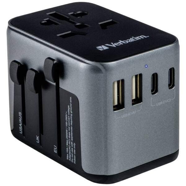 Travel Adapter Verbatim Universal with USB-C PD & QC