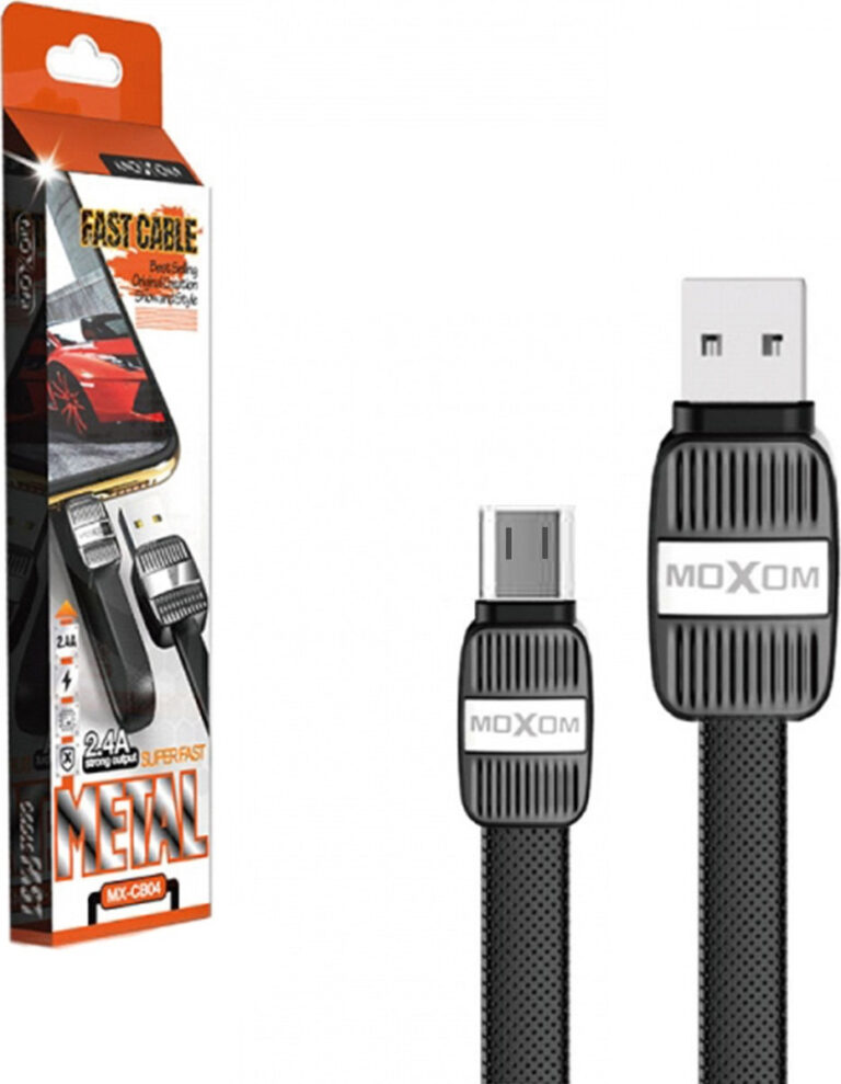 Καλώδιο Flat USB 2.0 to micro USB MOXOM MX-CB04 Μαύρο 1m