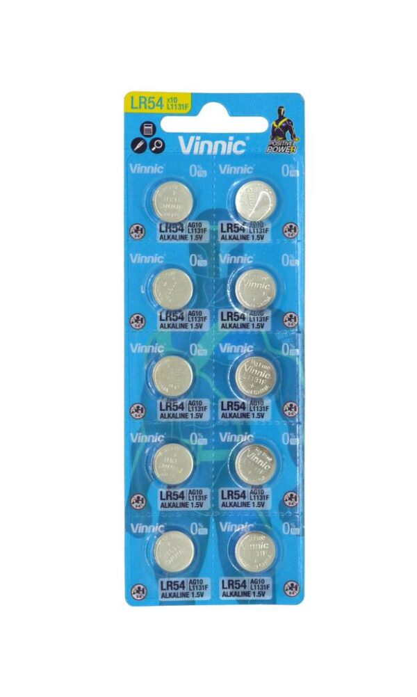 Buttoncell Vinnic G10 / AG10 / 189 / LR1130 / LR1131 / LR54  Τεμ. 10 με Διάτρητη Συσκευασία