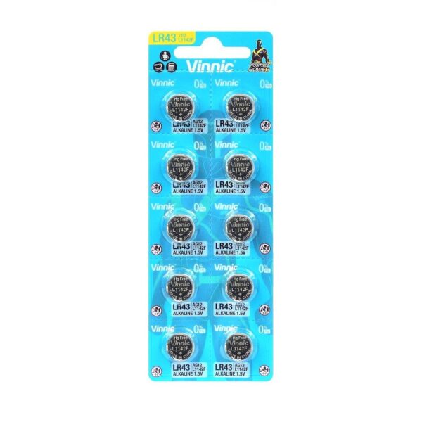 Buttoncell Vinnic LR1142F AG12 LR43 Τεμ. 10 με Διάτρητη Συσκευασία