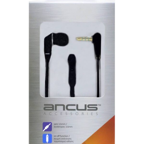 Hands Free Ancus Loop in-Earbud Mono 3.5mm για Apple-Samsung-HTC-Sony Μαύρο με Καλώδιο Πλακέ