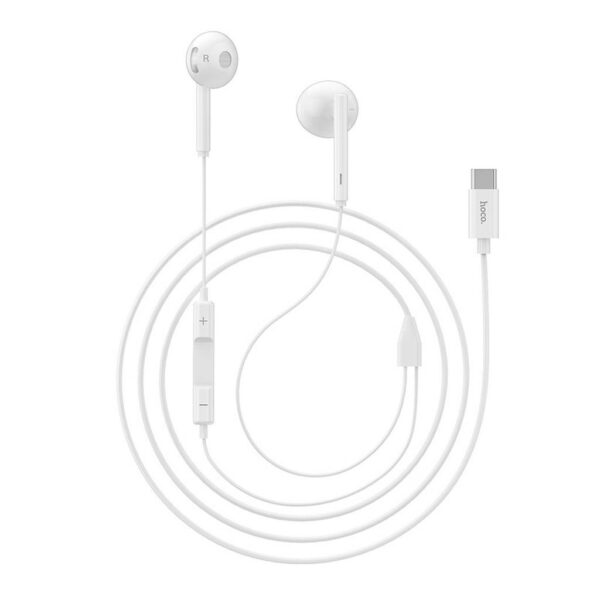 Hands Free Hoco L10 Earphones Stereo USB-C Συμβατά με Συσκευές USB-C Xiaomi Huawei Oppo Google Pixel  Άσπρο 1.2μ