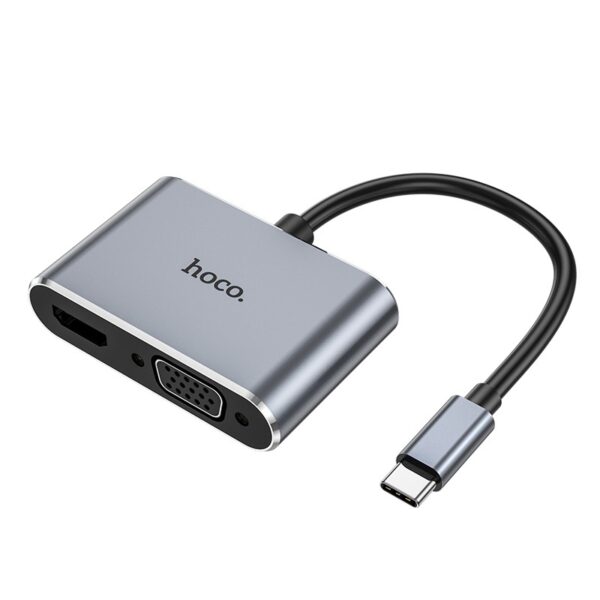 Hub USB-C Hoco HB30 Eco με HDMI 4K 30Hz και VGA 1080P USB3.0 5Gbps και PD 100W 15εκ. Γκρι