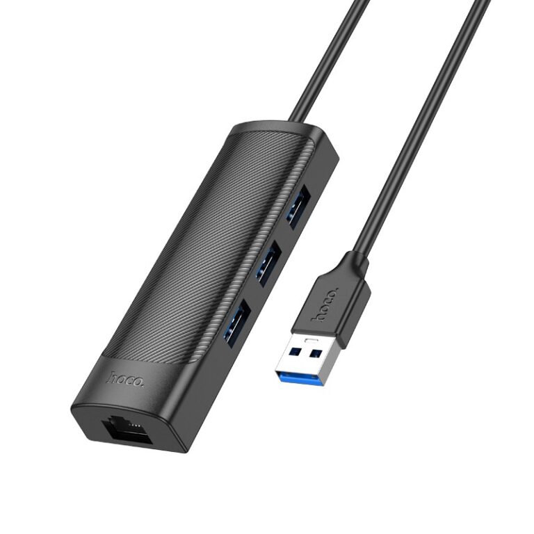 Hub USB Hoco HB42 Easy Safety 4-in-1 USB σε 3xUSB 3.0 5Gbps και RJ45 1000Mbps 1.2m Μαύρο