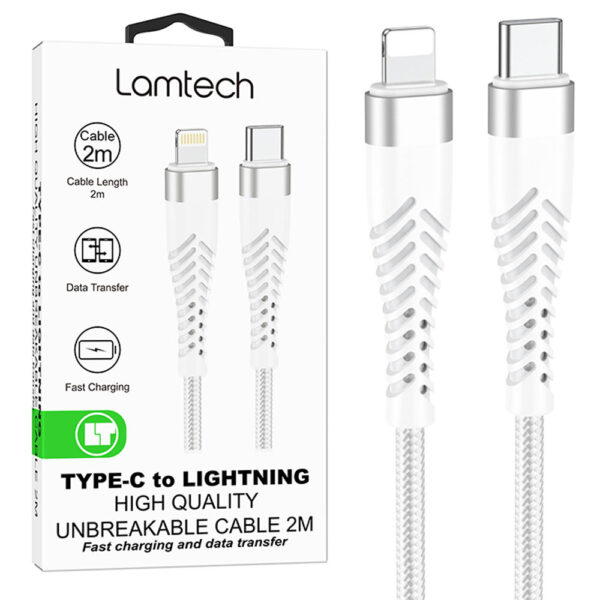 LAMTECH HQ UNBREAKABLE CABLE TYPE-C TO LIGHTNING WHITE 2M