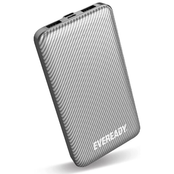 Power Bank Energizer Eveready Slim 10000mAh 2A  με 2x USB 2.0 και LED Ένδειξη Μπαταρίας Ασημί