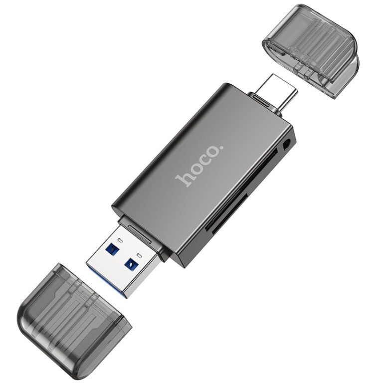 Αναγνώστης Κάρτας Μνήμης Hoco HB39 USB 3.0 και USB-C σε SD Κάρτα 5Gbps με 2TB Μέγιστη Χωρητικότητα Μεταλλικό Γκρι