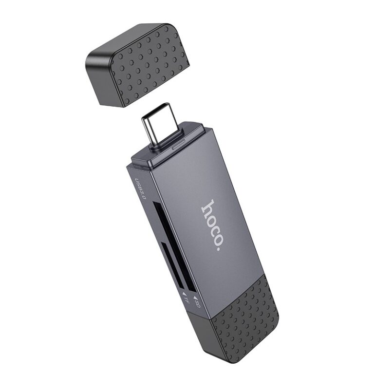 Αναγνώστης Κάρτας Μνήμης Hoco HB45 Spirit 2-in-1 USB 3.0 και USB-C σε SD και Micro SD Κάρτες 5Gbps με 2TB Χωρητικότητα Γκρι