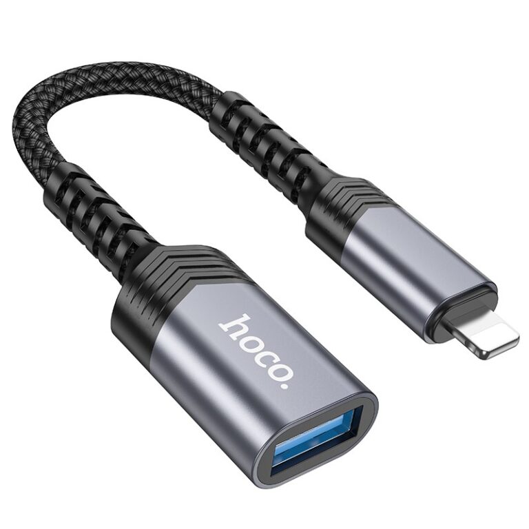 Αντάπτορας  Hoco UA24 Lightning σε USB με Λειτουργία OTG 480Mbps Δυνατότητα Φόρτισης 5V/2A και Κοντό Anti-bending Καλώδιο Γκρι