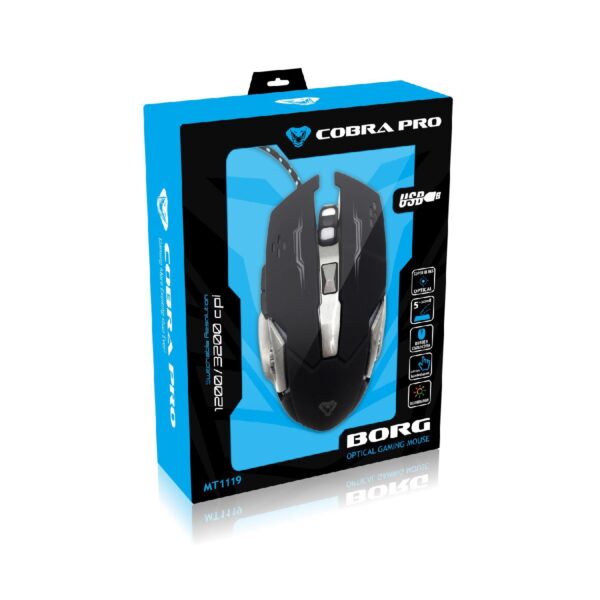 Ενσύρματο Ποντίκι Media-Tech COBRA PRO BORG MT1119 5 Πλήκτρων + Ροδέλα Κύλισης Κατάλληλο και για Αριστερόχειρες