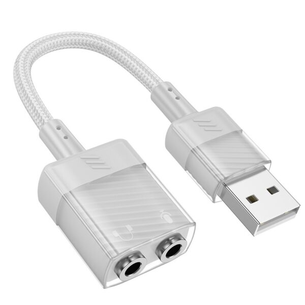 Εξωτερική Κάρτα Ήχου Hoco LS37 Spirit 2-σε-1 USB σε 2x3.5mm για Μικρόφωνο και Ήχο Hi-Fi με 15εκ Καλώδιο Γκρι