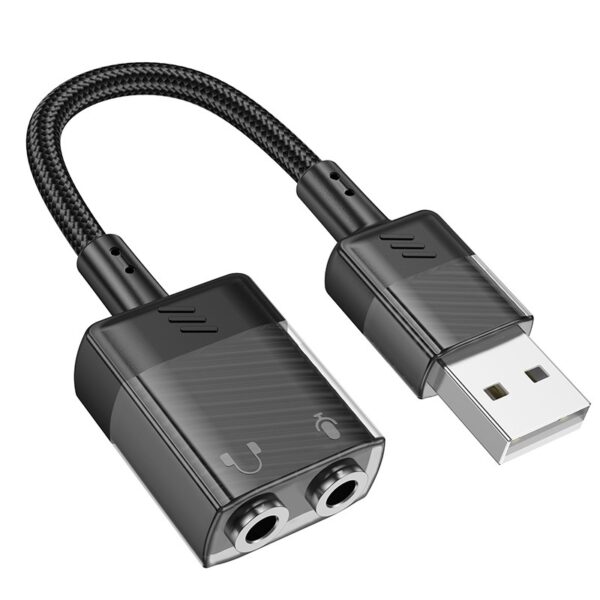 Εξωτερική Κάρτα Ήχου Hoco LS37 Spirit 2-σε-1 USB σε 2x3.5mm για Μικρόφωνο και Ήχο Hi-Fi με 15εκ Καλώδιο Μαύρο