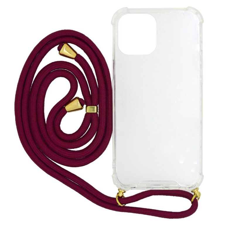 Θήκη Ancus Crossbody για Apple iPhone 12 Pro Max Διάφανη με Κορδόνι Μπορντώ