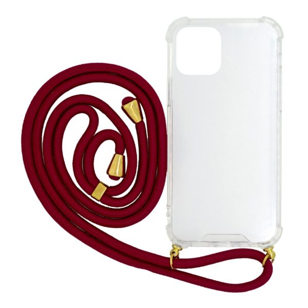 Θήκη Ancus Crossbody για Apple iPhone 12 / iPhone 12 Pro Διάφανη με Κόκκινο Κορδόνι