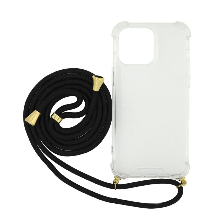 Θήκη Ancus Crossbody για Apple iPhone 14 Pro Διάφανη με Κορδόνι Μαύρο