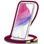 Θήκη Ancus Crossbody για Apple iPhone 15 Pro Διάφανη με Κορδόνι Μπορντω