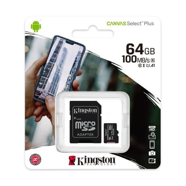 Κάρτα Μνήμης Kingston Canvas Select Plus MicroSDHC Class 10 με SD Αντάπτορα έως 100MB/s SDCS2/64GB