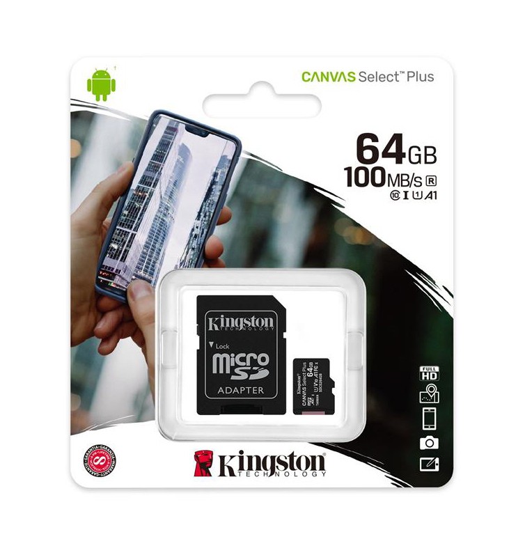 Κάρτα Μνήμης Kingston Canvas Select Plus MicroSDHC Class 10 με SD Αντάπτορα έως 100MB/s SDCS2/64GB