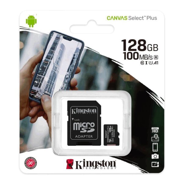 Κάρτα Μνήμης Kingston Canvas Select Plus+ MicroSDXC Class 10 με SD Αντάπτορα έως 100MB/s SDCS2/128GB