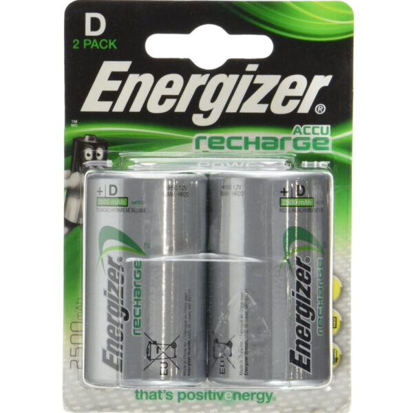 Μπαταρία Επαναφορτιζόμενη Energizer ACCU Recharge Power Plus HR20 2500 mAh size D 1.2V Τεμ. 2