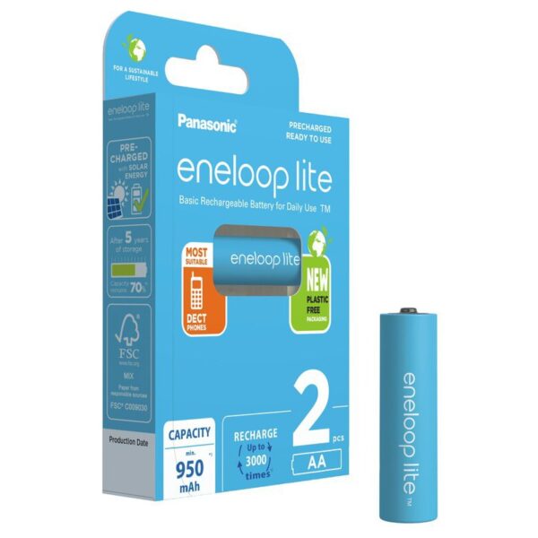 Μπαταρία Επαναφορτιζόμενη Panasonic Eneloop lite BK-3LCCE/2BE 950 mAh size AA Ni-MH 1.2V Τεμ. 2 New Package