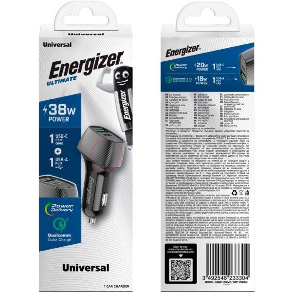 Φορτιστής Αυτοκινήτου Energizer D38BK με PD