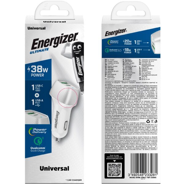 Φορτιστής Αυτοκινήτου Energizer D38WS με PD