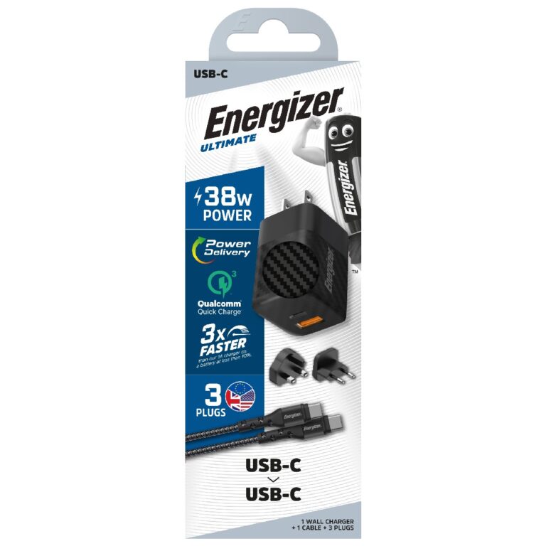 Φορτιστής Ταξιδίου Energizer με 2 θύρες USB-C/A 38W PD20W QC3 18W Καλώδιο USB-C/USB-C