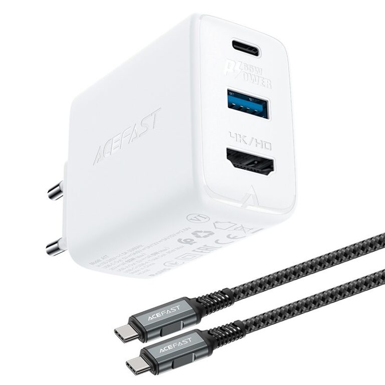 Φορτιστής Ταξιδίου Πολυλειτουργικός Acefast A17 USB-C+USB-A+HDMI με USB-C Καλώδιο 100W PD65W QC3.0 GaN Λευκός