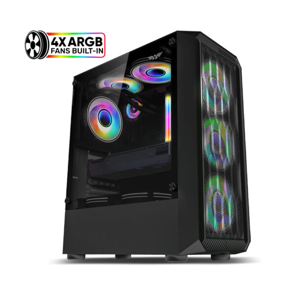 ARMAGGEDDON GAMING PC CASE WITH 4 ARGB FANS TRITRON PRO 100 BLACK