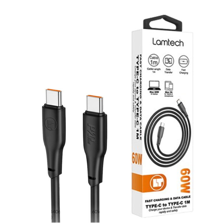 LAMTECH CHARGE AND DATA CABLE TYPE-C TO TYPE-C 60W 1M BLACK