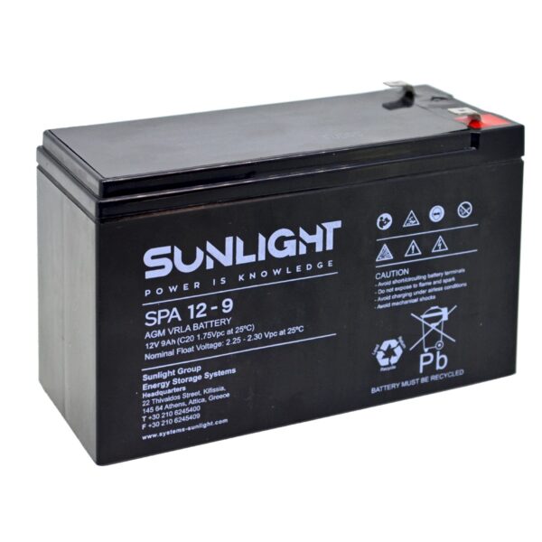 Μπαταρία Sunlight VRLA AGM (12V 9Ah) 2.6kg 93mm x 65mm x 150mm