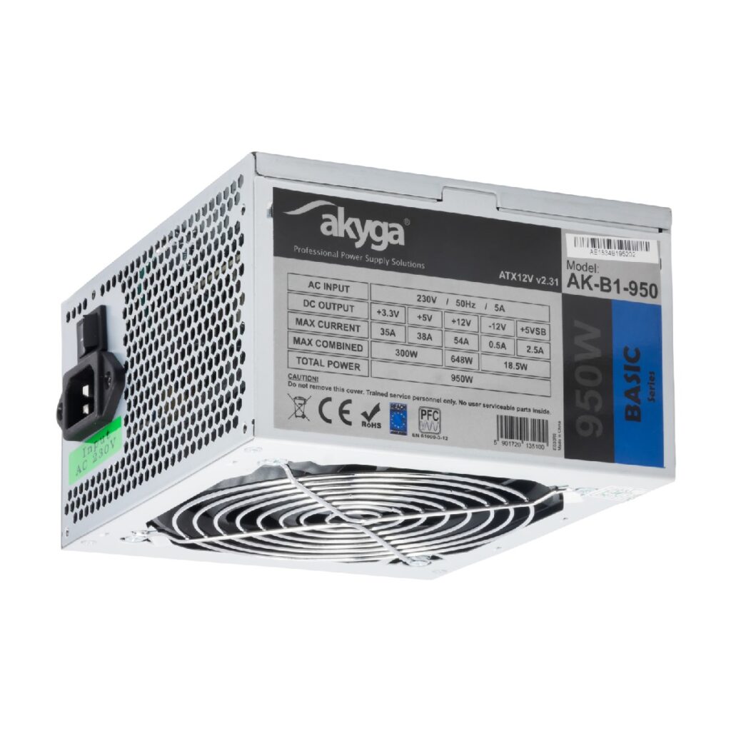 Τροφοδοτικό ATX 950W Akyga AK-B1-950 P4+4 PCI-E 6 pin i 6+2 pin 5x SATA 2x Molex APFC FAN 12cm