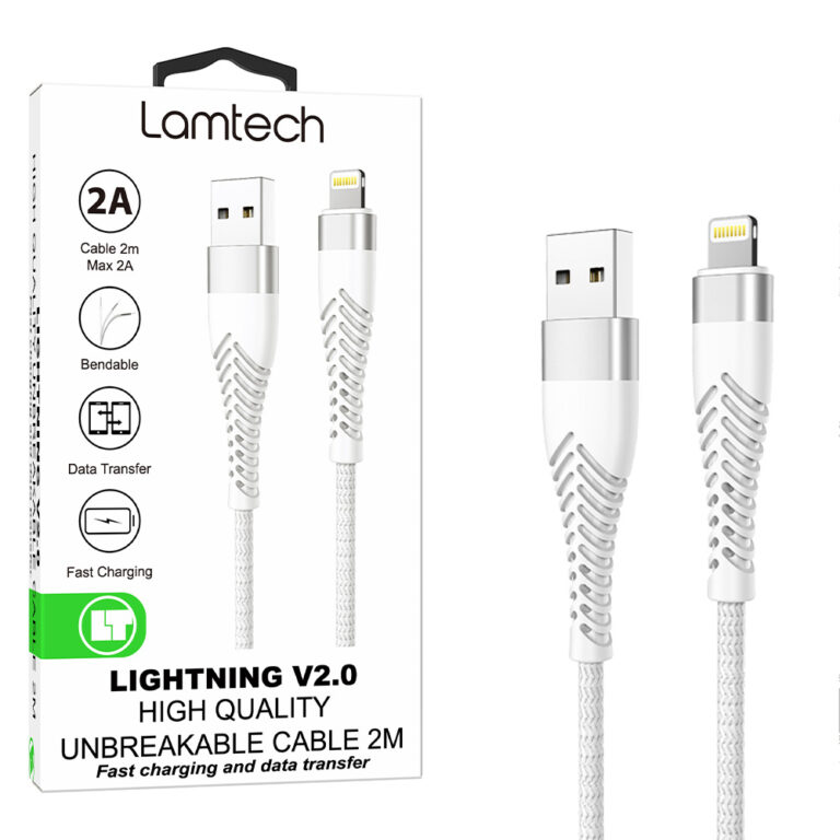 LAMTECH LIGHTNING TO USB HIGH QUALITY UNBREAKABLE CABLE SILVER 2M