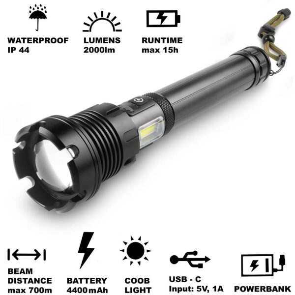 Tactical flashlight with powerbank Retlux RPL 401