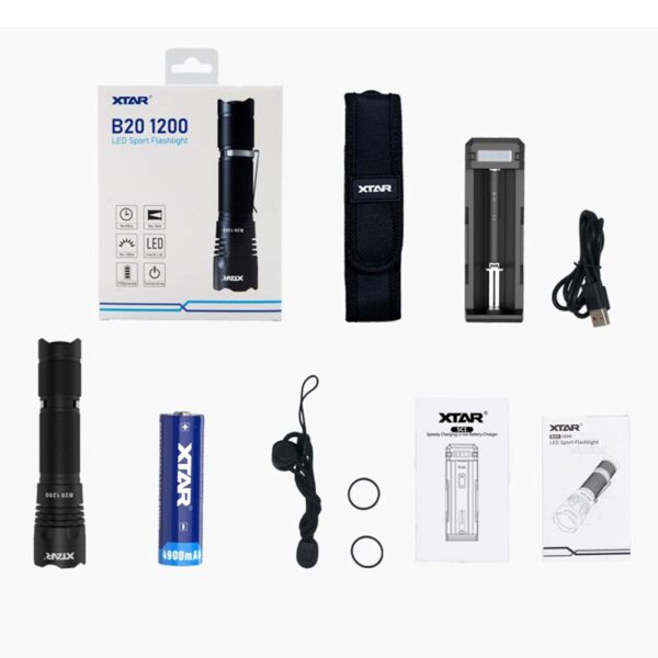 Σετ Φακός Xtar B20 Sports 1200 Lumens IPX8 Απόσταση 240m με Μπαταρία 21700 4900mAh και Φορτιστή SC1