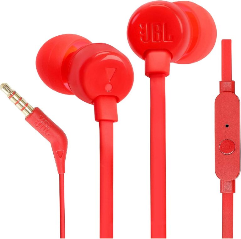 Hands Free JBL Tune 110 In-ear 3.5mm Pure Bass Sound 9mm με Μικρόφωνο και Πλακέ Καλώδιο JBLT110RD Κόκκινα