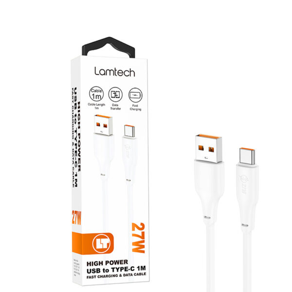 LAMTECH HIGH POWER CABLE USB TO TYPE-C 1M 27W WHITE