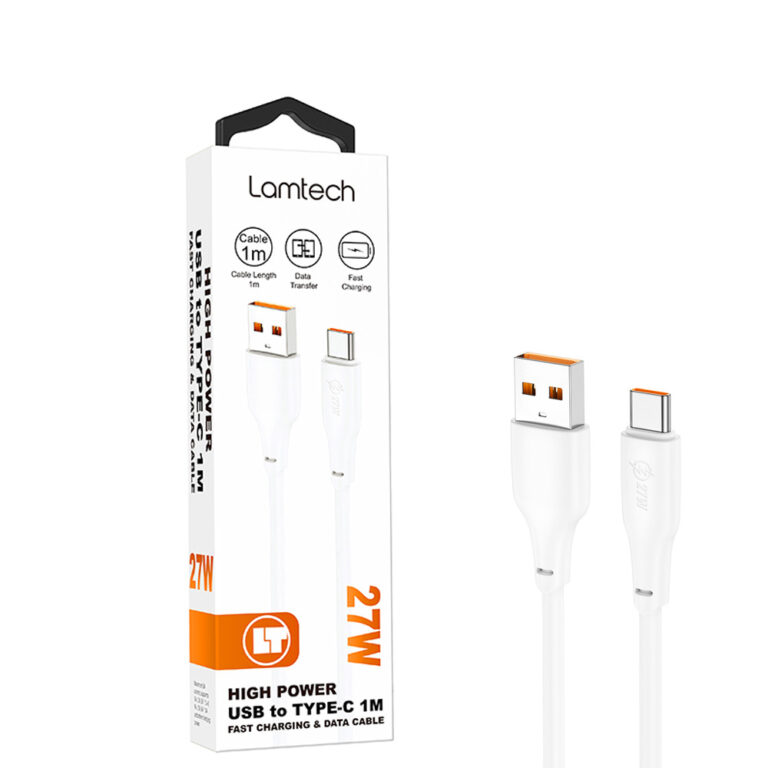 LAMTECH HIGH POWER CABLE USB TO TYPE-C 1M 27W WHITE