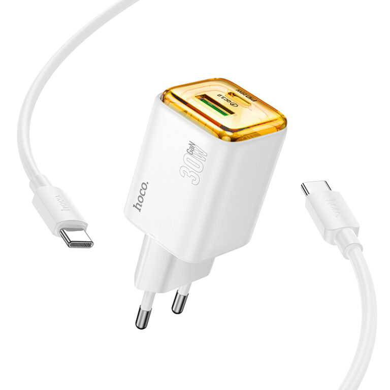 Φορτιστής Ταξιδίου Hoco N53 Monsoon με 1xUSB-C 30W και 1xUSB-A 30W + Καλώδιο Φόρτισης 1m Λευκός